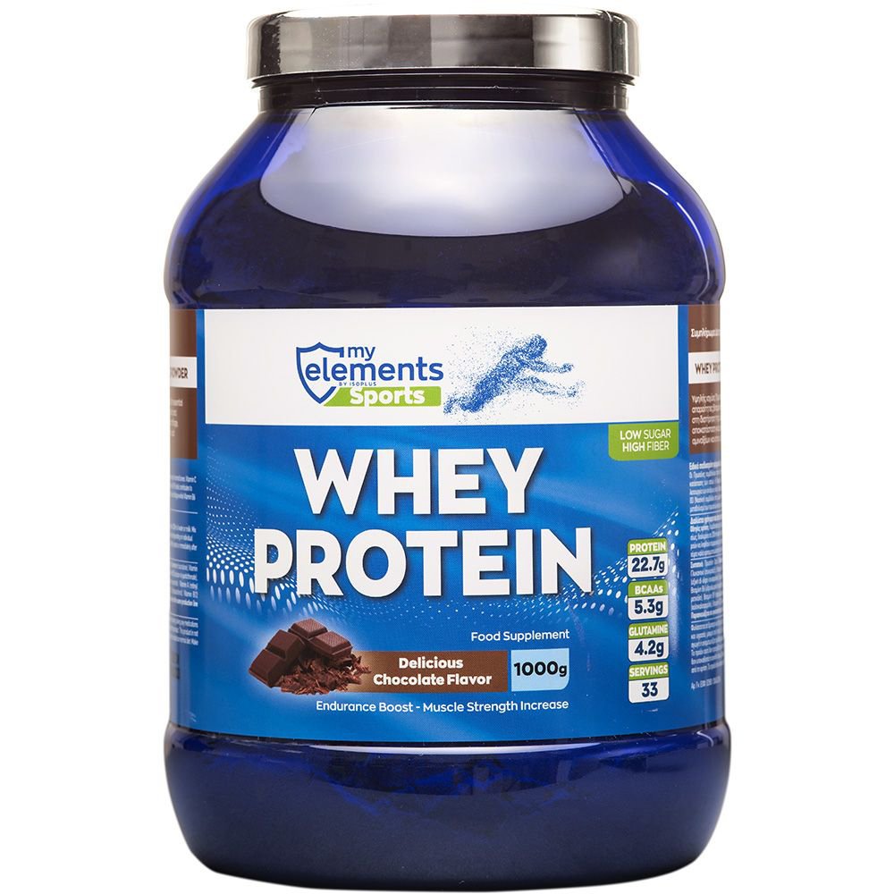 My Elements Sports Whey Protein Συμπλήρωμα Διατροφής Πρωτεΐνης Ορού Γάλακτος για Αύξηση & Διατήρηση Μυϊκής Μάζας, Αποκατάσταση & Ενέργεια με Γεύση Σοκολάτα 1000g - Chocolate