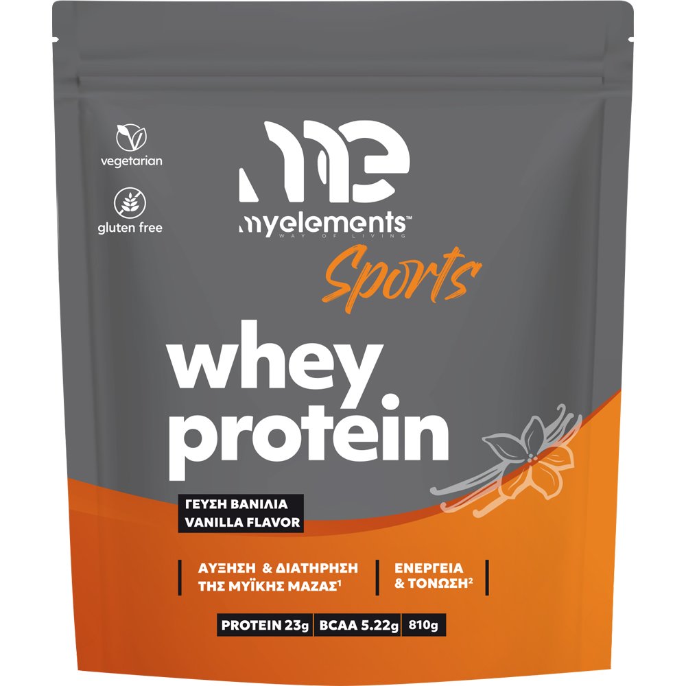 My Elements Sports Whey Protein Συμπλήρωμα Διατροφής Πρωτεΐνης Ορού Γάλακτος για Αύξηση & Διατήρηση Μυϊκής Μάζας, Ενέργεια & Τόνωση με Γεύση Βανίλια 810g - Vanilla
