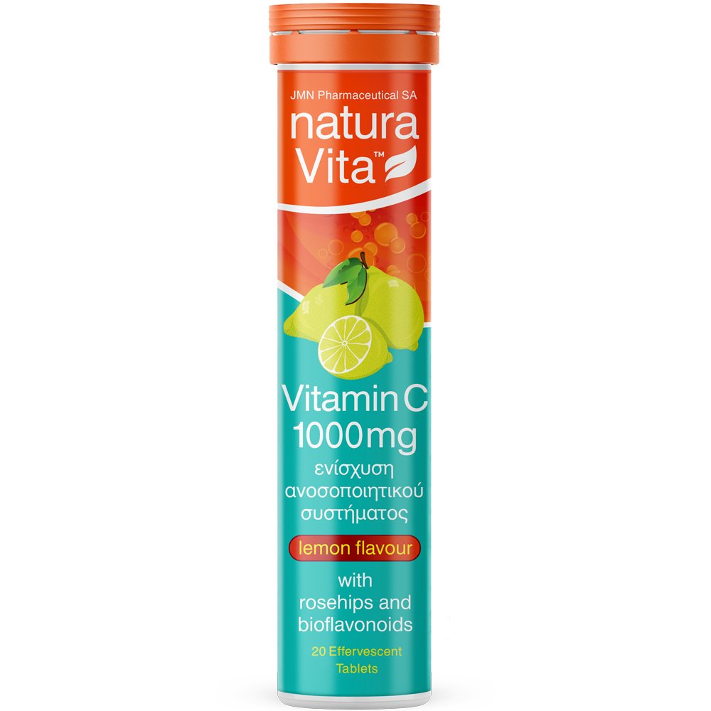 Natura Vita Vitamin C 1000mg Συμπλήρωμα Διατροφής Βιταμίνης C με Εκχύλισμα Αγριοτριανταφυλλιάς & Βιοφλαβονοειδών Εσπεριδοειδών για Ενίσχυση του Ανοσοποιητικού με Γεύση Λεμόνι 20 Effer.Tabs - Lemon