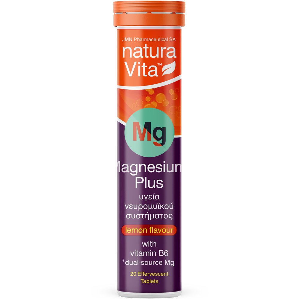Natura Vita Magnesium Plus Συμπλήρωμα Μαγνησίου & Βιταμίνης Β6 για την καλή Υγεία του Νευρικού Συστήματος & Μυών με Γεύση Λεμόνι 20 Effer.tabs