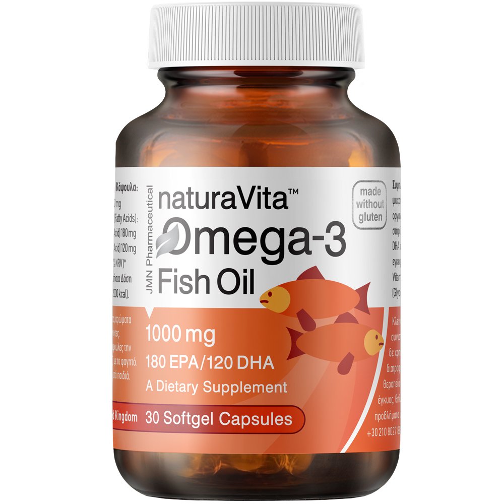 Natura Vita Fish Oil Omega-3 1000mg Συμπλήρωμα Διατροφής Ιχθυελαίου Πλούσιο σε Ωμέγα 3 Λιπαρά Οξέα για την Υποστήριξη της Καλής Λειτουργίας του Εγκεφάλου, της Όρασης & της Καρδιάς 30caps