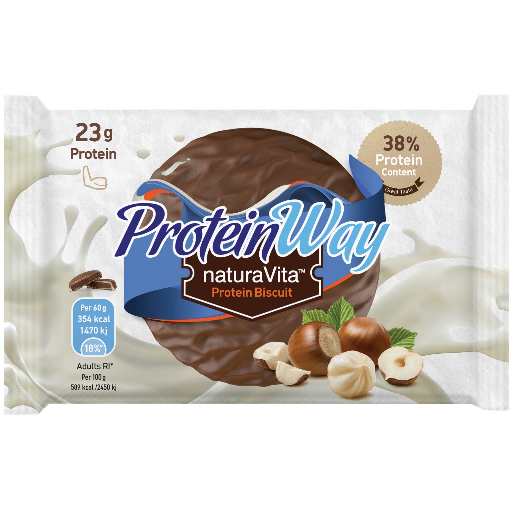 Εικόνα από Natura Vita Protein Way Biscuit Hazelnut Flavour Μπισκότο Πρωτεΐνης με Γεύση Φουντούκι & Επικάλυψη Κακάο 60g