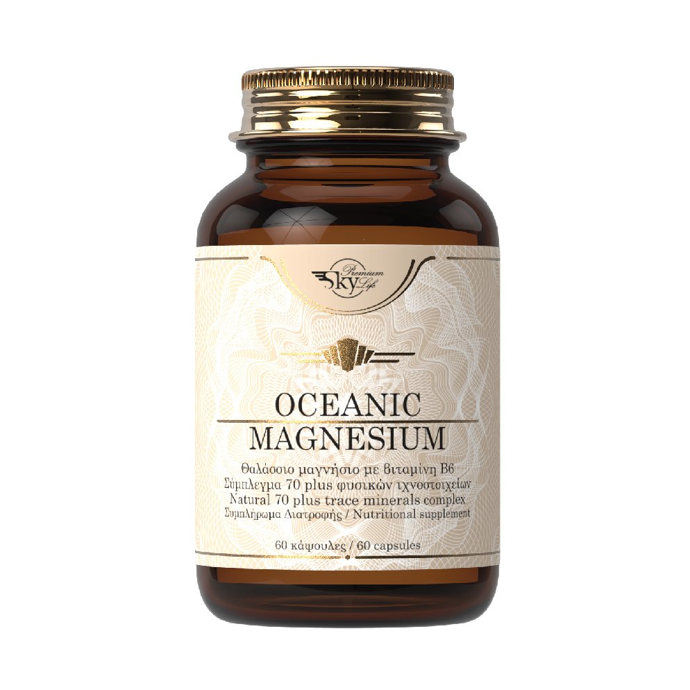 Sky Premium Life Oceanic Magnesium Συμπλήρωμα Διατροφής, Θαλάσσιο Μαγνήσιο με Σύμπλεγμα 70 Ιχνοστοιχείων & Βιταμίνη Β6, 60caps