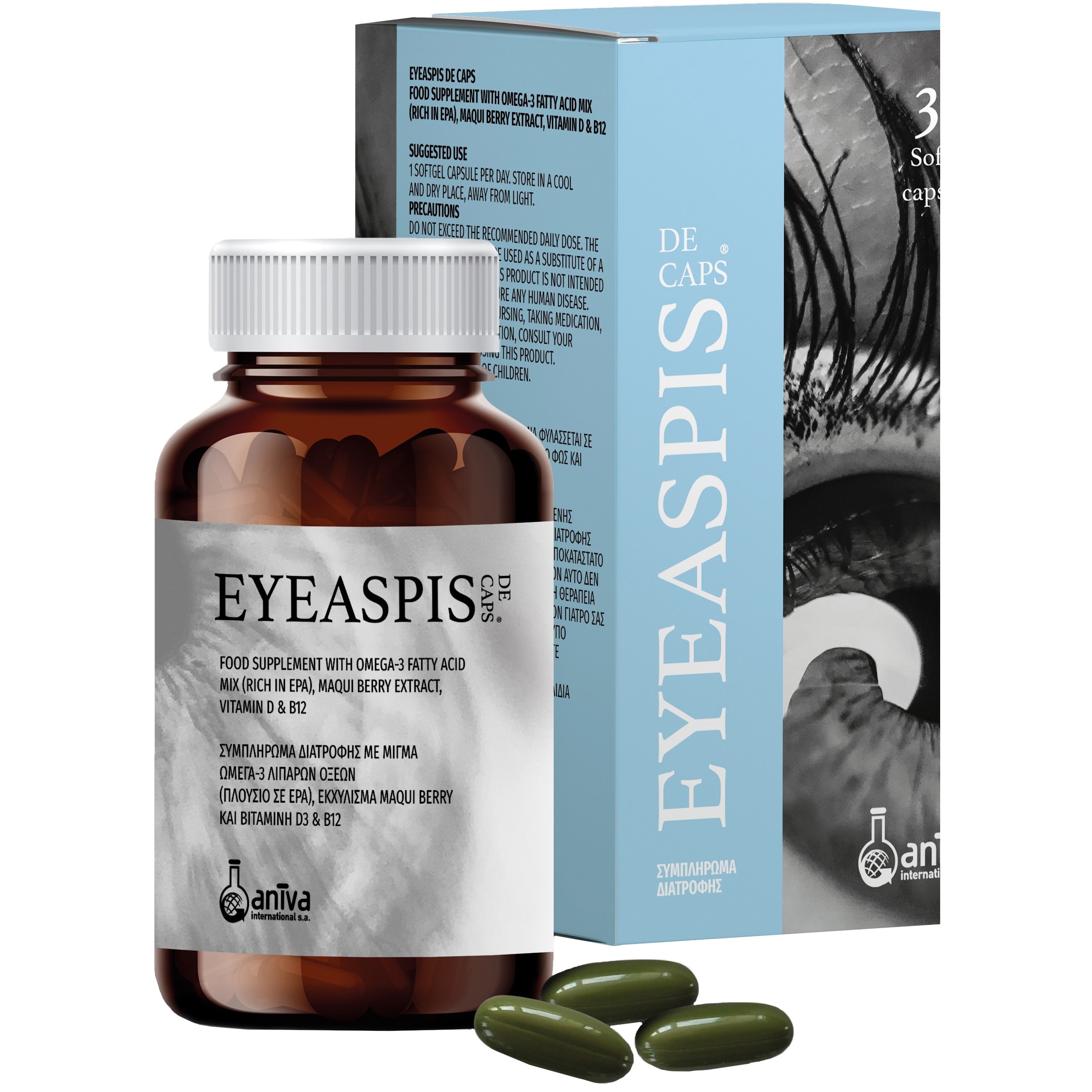 Aniva Eye Aspis Dry Eye Συμπλήρωμα Διατροφής με Ωμέγα3 Βιταμίνες Β12, D3 & Εκχύλισμα Αριστοτέλειας για την Αντιμετώπιση Παθήσεων του Οφθαλμού 30caps