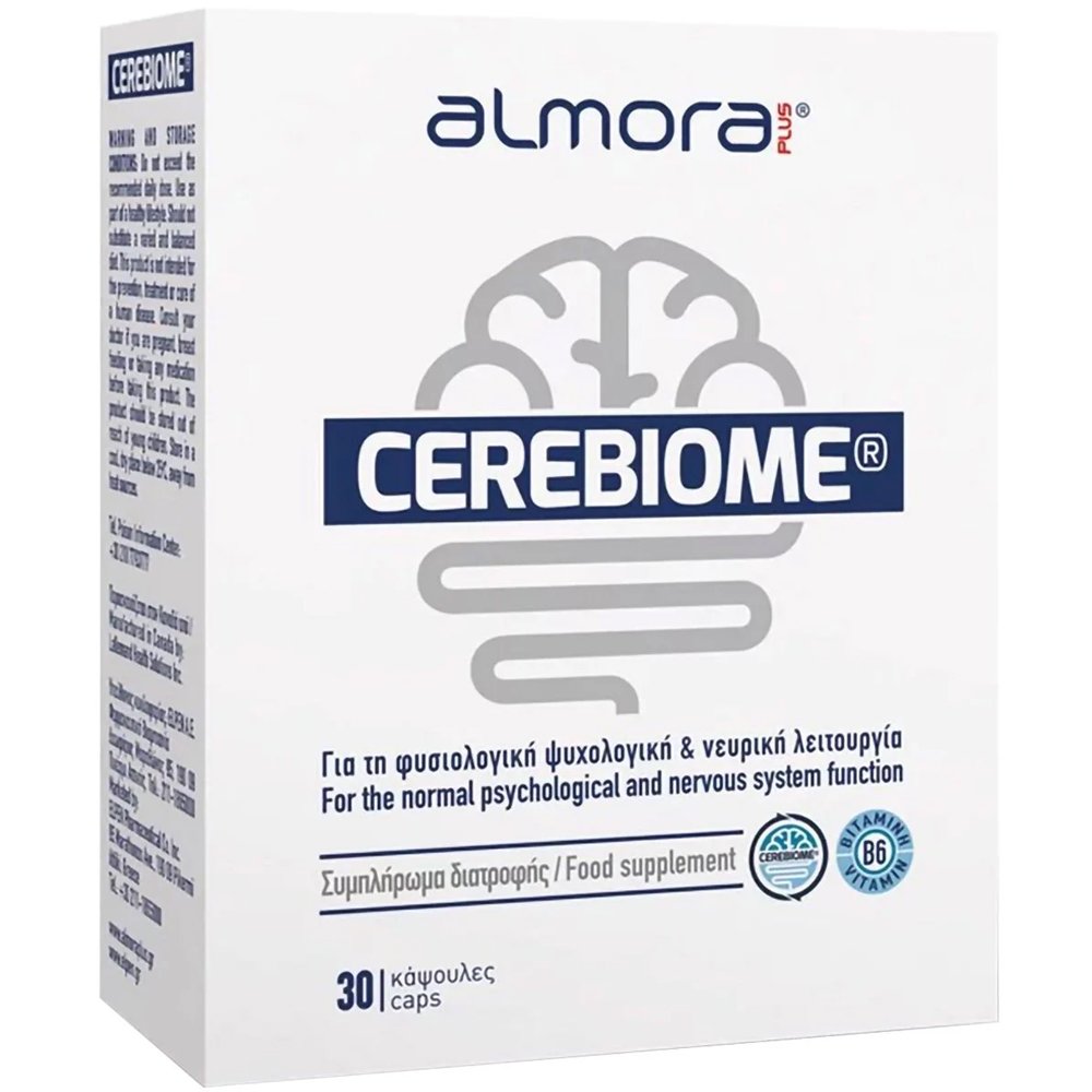 Elpen Almora Plus Cerebiome 30caps Συμπλήρωμα Διατροφής Προβιοτικών & Βιταμίνης Β6 για τη Φυσιολογική Ψυχολογική & Νευρική Λειτουργία Κατά του Στρες 30caps 52843