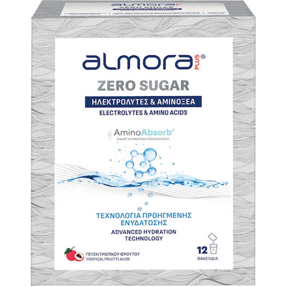 Almora Plus Almora Plus Zero Sugar Electrolytes & Amino Acids Συμπλήρωμα Διατροφής Ηλεκτρολυτών, Αμινοξέων & Βιταμίνης C για την Ενυδάτωση του Οργανισμού με Γεύση Τροπικού Φρούτου Χωρίς Ζάχαρη 12 Sachets