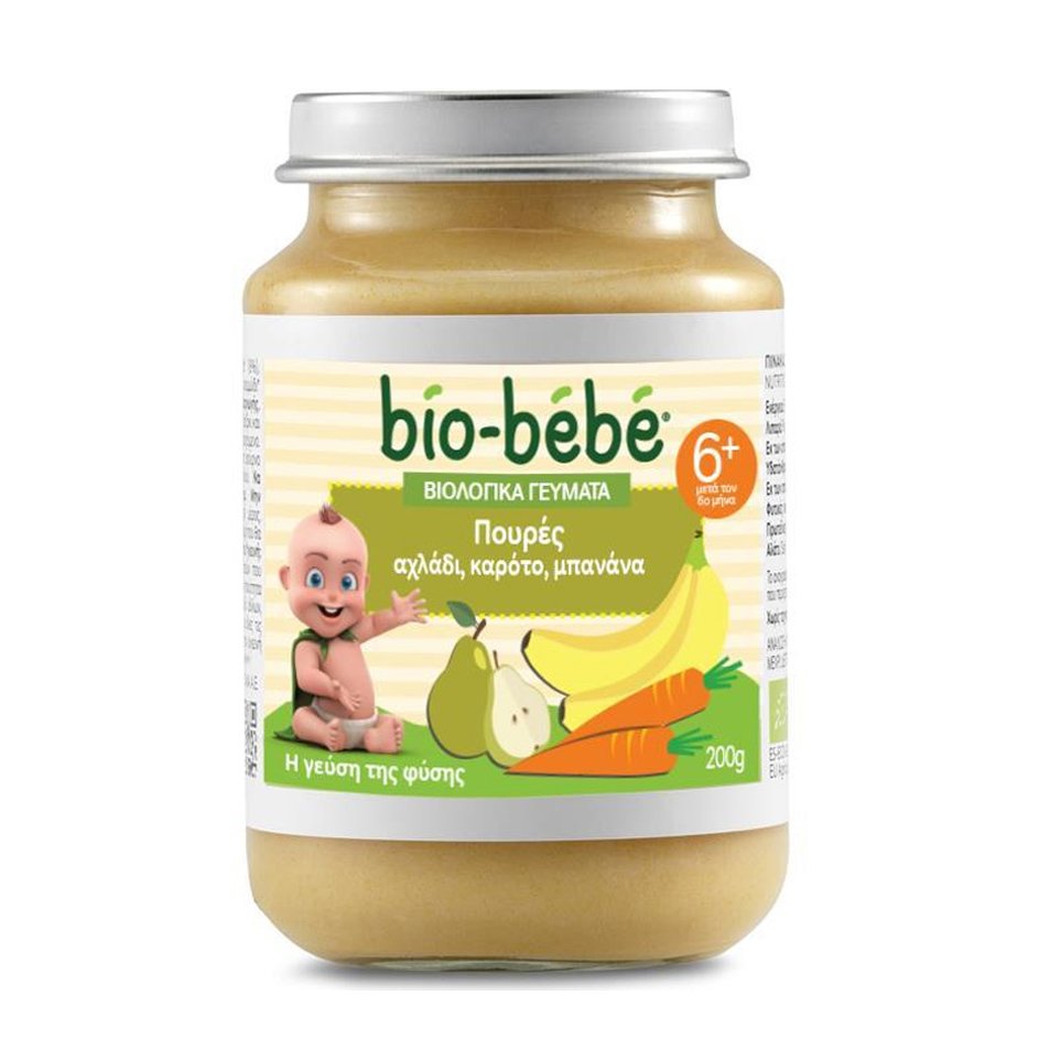 Bio Bebe Βιολογικά Γεύματα Πουρές Αχλάδι Καρότο & Μπανάνα 200gr
