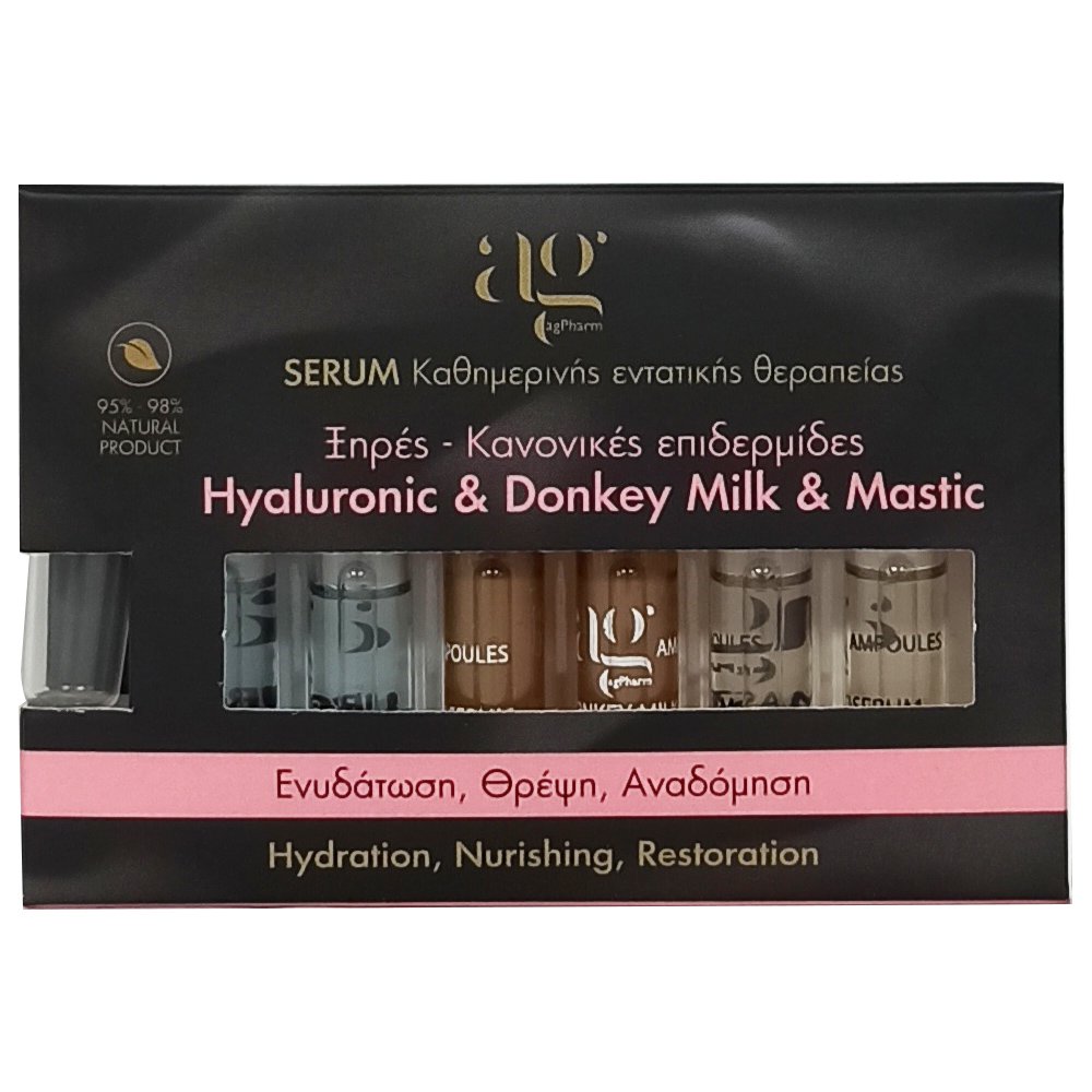 AgPharm Hyaluronic & Donkey Milk & Mastic Face Serum Καθημερινής Εντατικής Θεραπείας για Ξηρές, Κανονικές Επιδερμίδες με Dropper 6x2ml