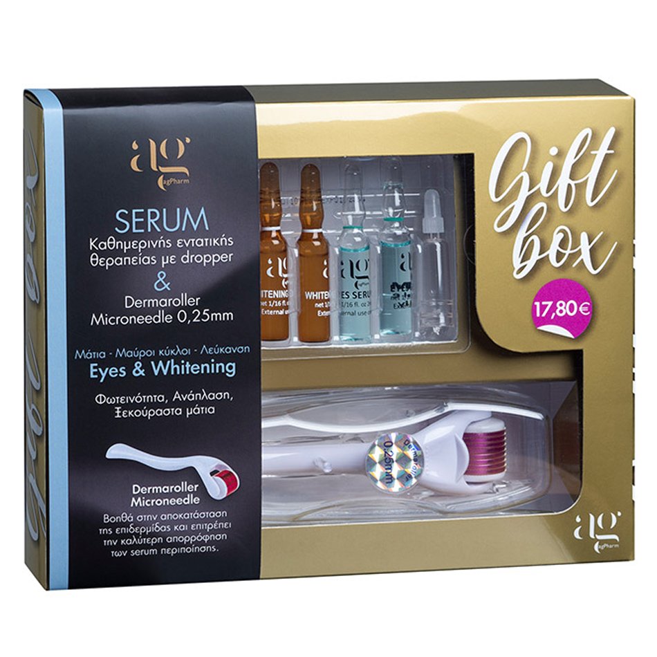AgPharm Gift Box Eyes & Whitening Face Serum για Μάτια, Μαύρους Κύκλους & Λεύκανση 5x2ml & Dermaroller Microneedle 0.25mm
