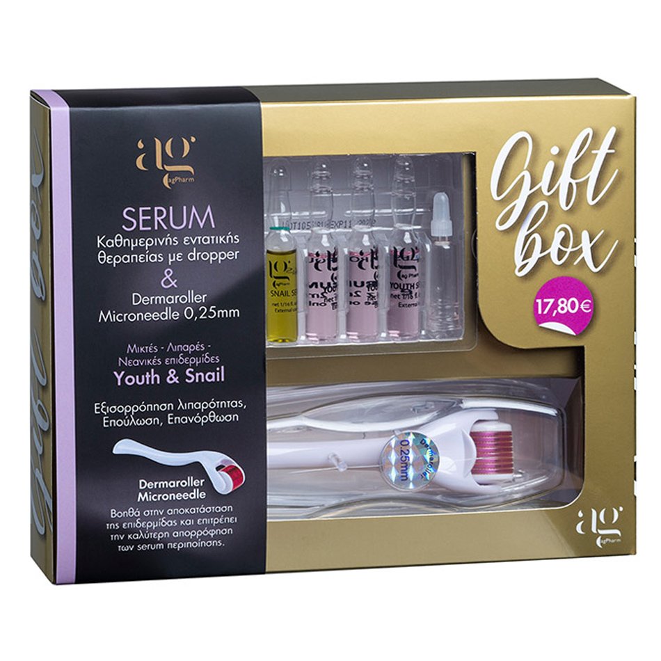 AgPharm Gift Box Youth & Snail Face Serum για Μικτές, Λιπαρές, Νεανικές Επιδερμίδες 5x2ml & Dermaroller Microneedle 0.25mm