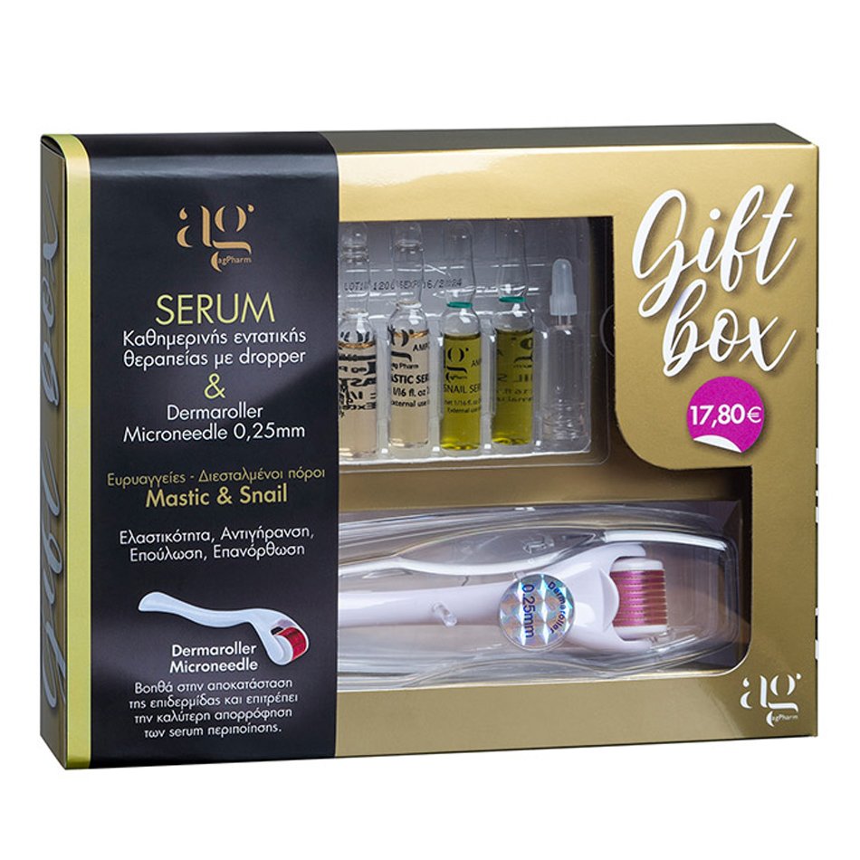 AgPharm Gift Box Mastic & Snail Face Serum για Ευρυαγγείες, Διεσταλμένους Πόρους 5x2ml & Dermaroller Microneedle 0.25mm