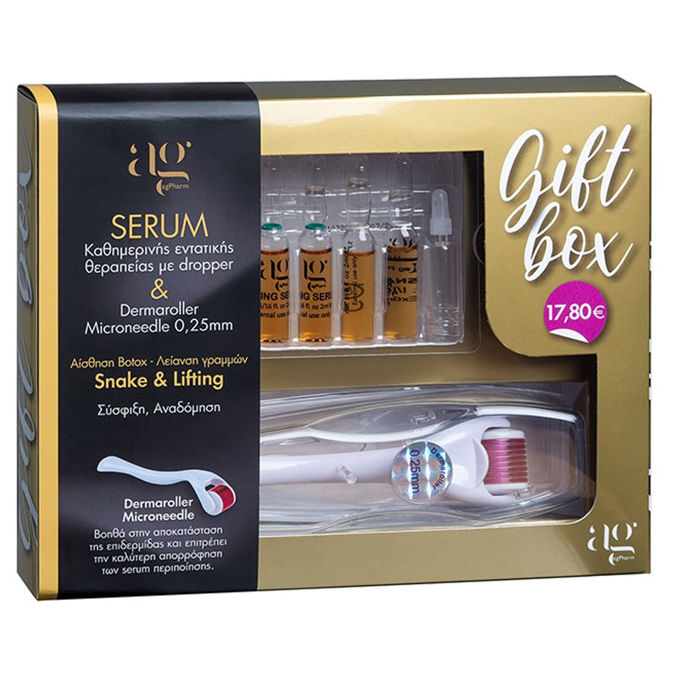 AgPharm Gift Box Snake & Lifting Face Serum για Αίσθηση Botox, Λείανση Γραμμών 5x2ml & Dermaroller Microneedle 0.25mm