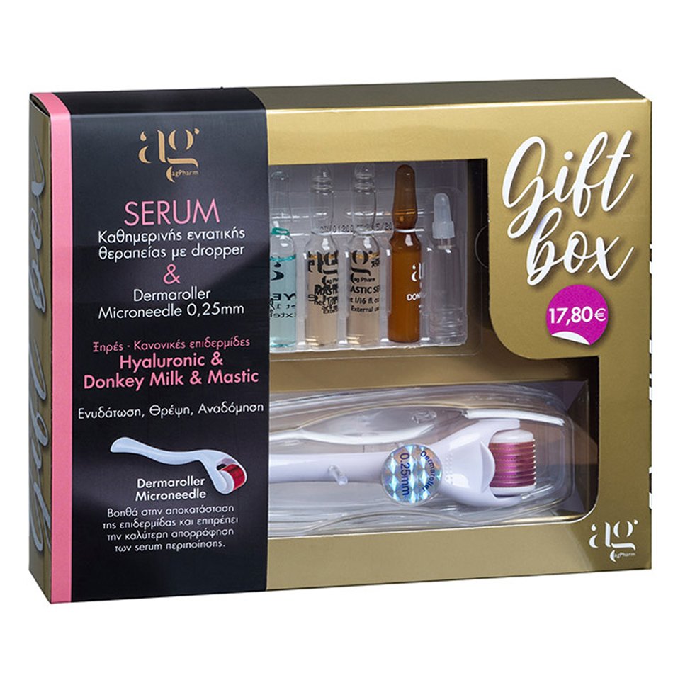AgPharm Gift Box Hyaluronic & Donkey Milk & Mastic Face Serum για Ξηρές, Κανονικές Επιδερμίδες 5x2ml & Dermaroller Microneedle 0.25mm