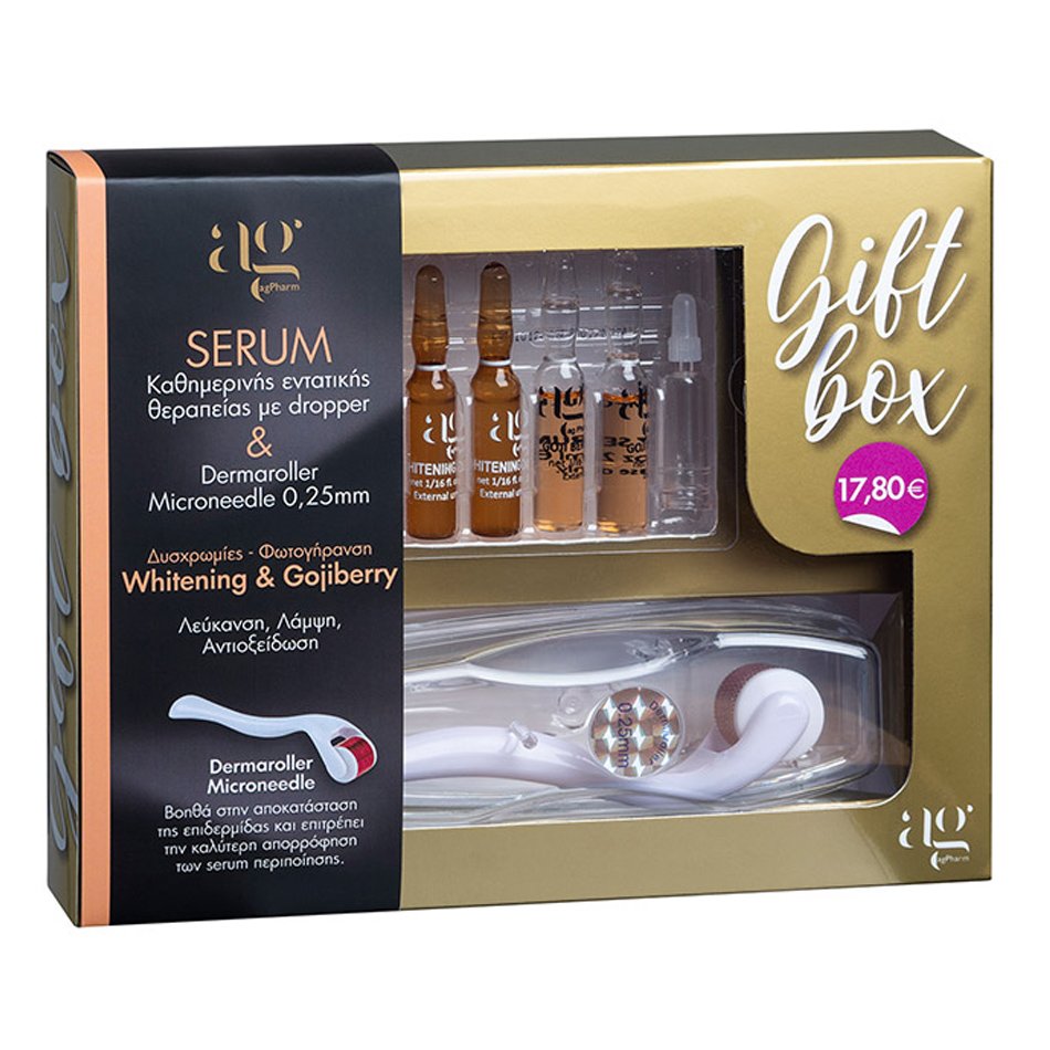 Εικόνα από AgPharm Gift Box Whitening & Gojiberry Face Serum για Δυσχρωμίες, Φωτογήρανση 5x2ml & Dermaroller Microneedle 0.25mm