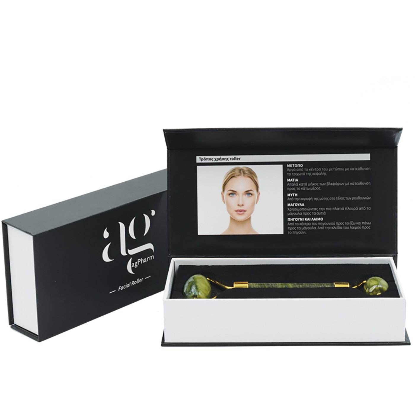 AgPharm Jade Facia Roller Υψηλής Ποιότητας Ρόλερ με Νεφρίτη για Μασάζ και Τόνωση της Επιδερμίδας του Προσώπου και του Λαιμού 1 Τεμάχιο