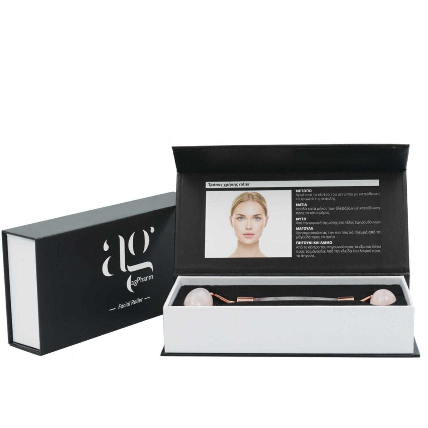 AgPharm Rose Quartz Roller Υψηλής Ποιότητας Ρόλερ με Χαλαζία για Μασάζ και Τόνωση της Επιδερμίδας του Προσώπου και του Λαιμού 1 Τεμάχιο