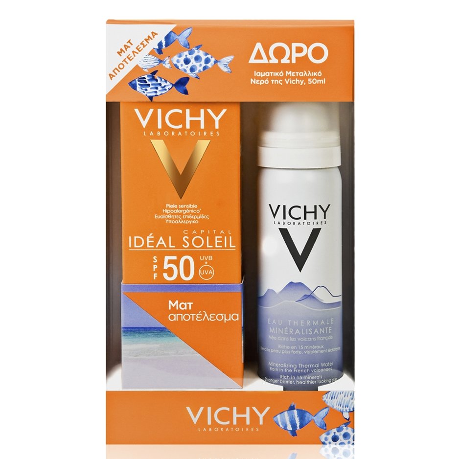 Vichy Πακέτο Προσφοράς Ideal Soleil Mattifying Face Dry Touch Spf50, 50ml & Δώρο Eau Thermale Mineralisante 50ml