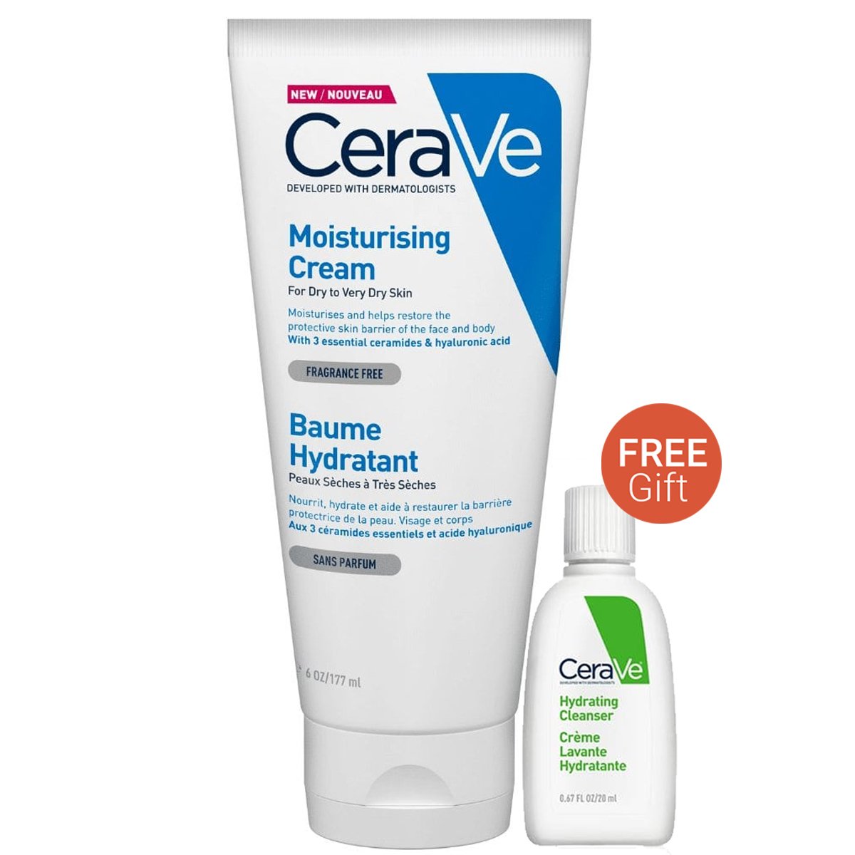CeraVe Πακέτο Προσφοράς Moisturising Cream Ενυδατική Κρέμα Προσώπου-Σώματος για Ξηρό Δέρμα 177ml & Δώρο Hydrating Cleanser 20ml
