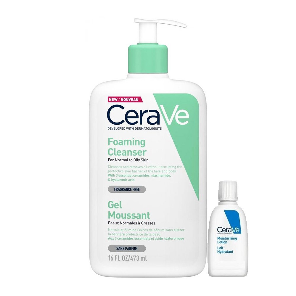 CeraVe Foaming Cleanser Gel Καθαρισμού Προσώπου & Σώματος για Κανονική – Λιπαρή Επιδερμίδα 473ml & Δώρο Moisturising Lotion 5ml