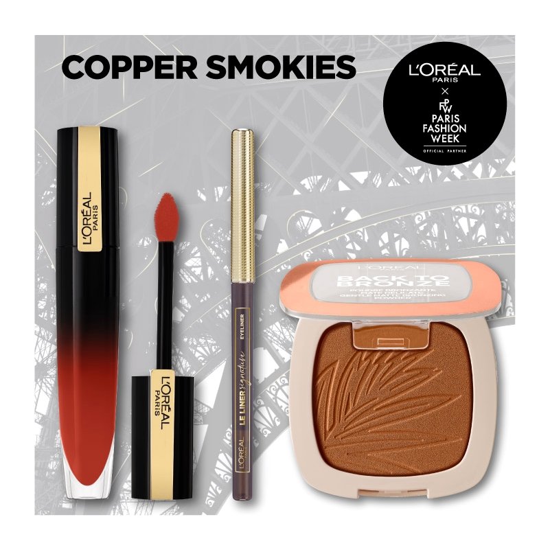 L’oreal Paris Fashion Week Copper Smokies Make up Set Le Liner Signature 1.2gr,Matte Bronzer 10gr,Gloss Rouge Signatur 6.4ml