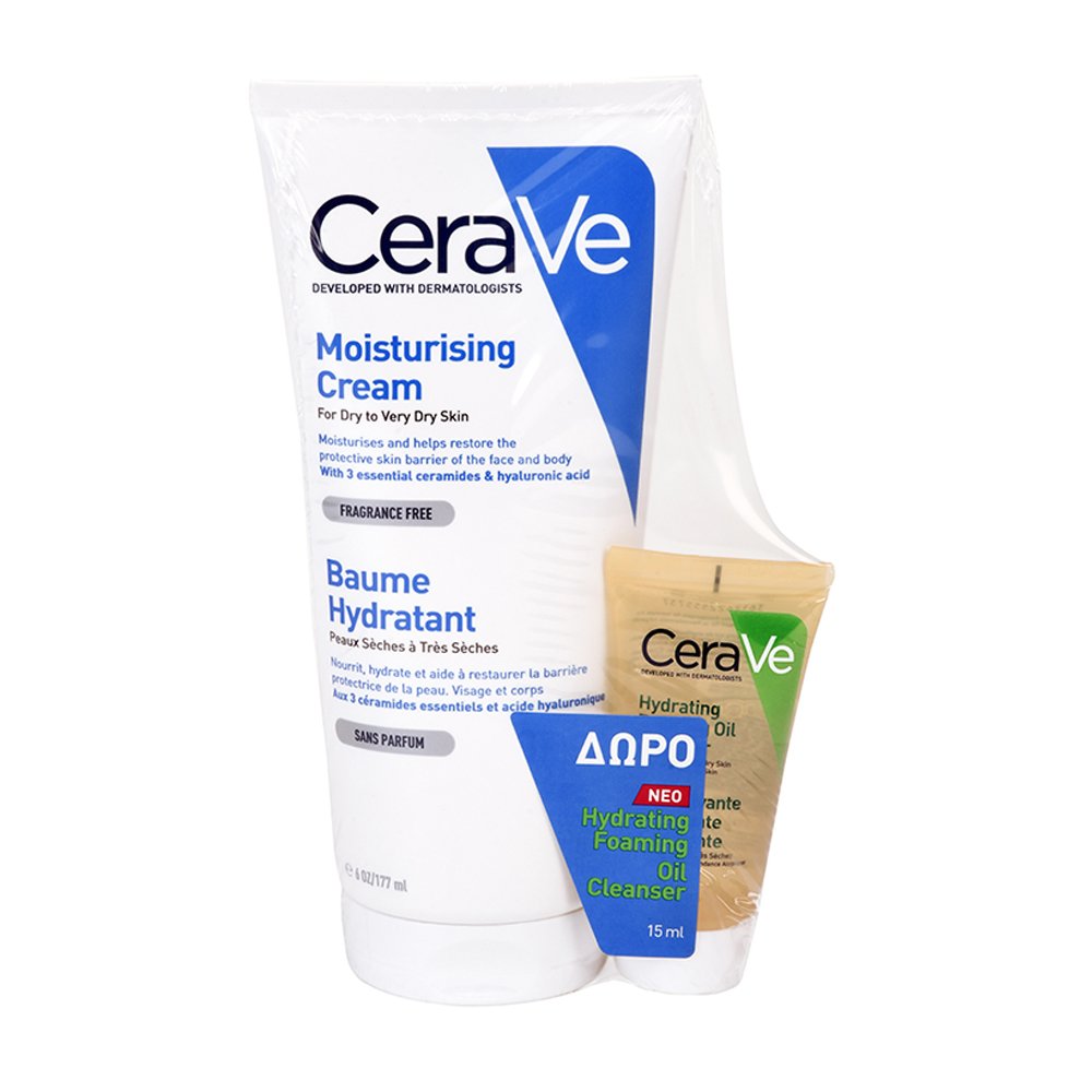 CeraVe Πακέτο Προσφοράς Moisturising Cream Ενυδατική Κρέμα Προσώπου-Σώματος για Ξηρό Δέρμα 177ml & Δώρο Hydrating Cleanser 15ml