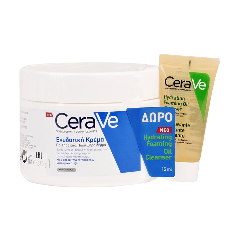 CeraVe Πακέτο Προσφοράς Moisturising Cream Ενυδατική Κρέμα Προσώπου-Σώματος για Ξηρό Δέρμα 340gr & Δώρο Hydrating Cleanser 15ml