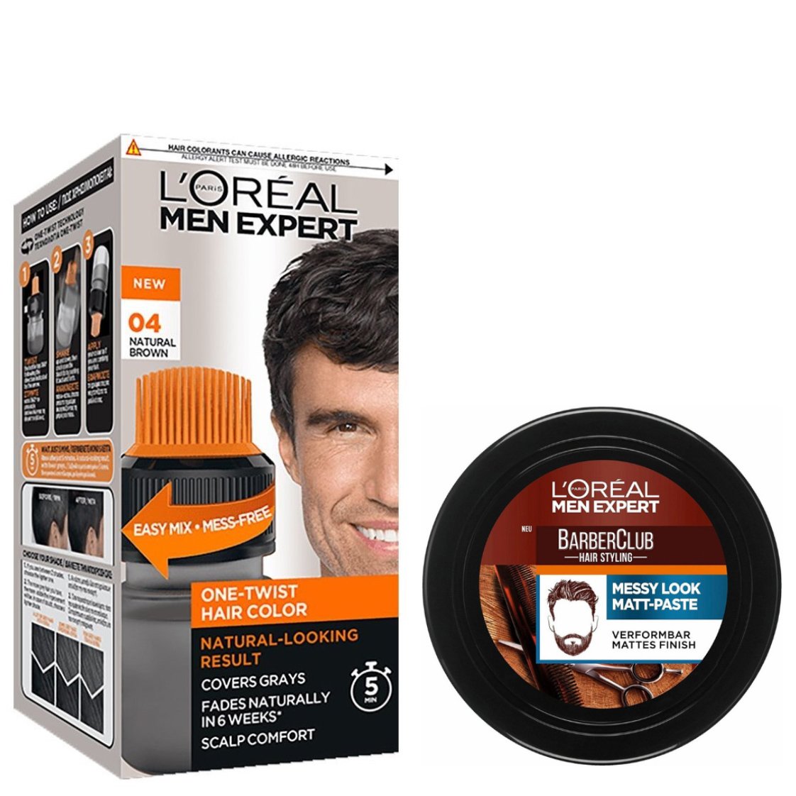 L’oreal Paris Men Expert Πακέτο Προσφοράς One-Twist Hair Colour No 04 Natural Brown, 50ml & Messy Hair Molding Clay 75ml