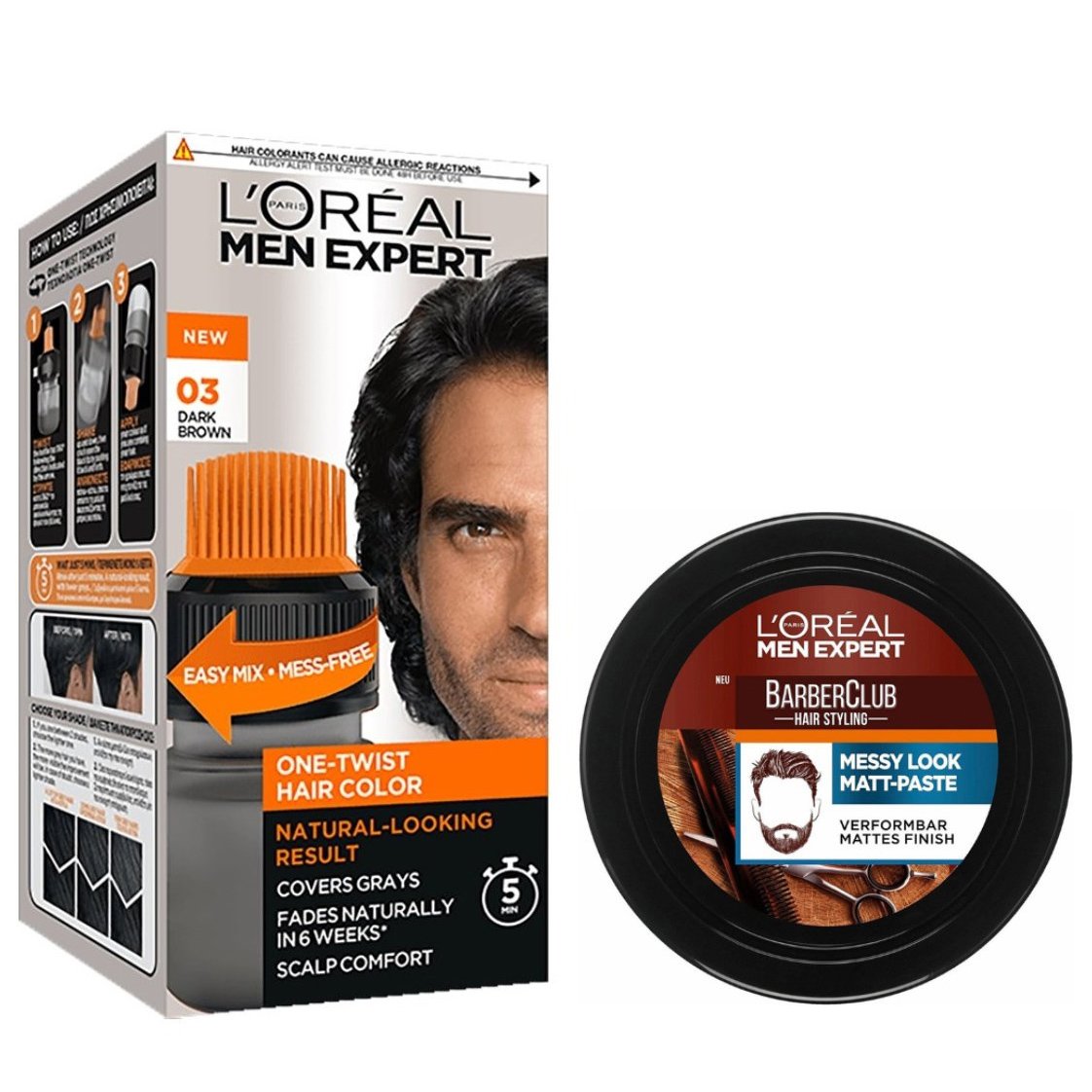 L’oreal Paris Men Expert Πακέτο Προσφοράς One-Twist Hair Colour No 03 Dark Brown 50ml & Messy Hair Molding Clay 75ml