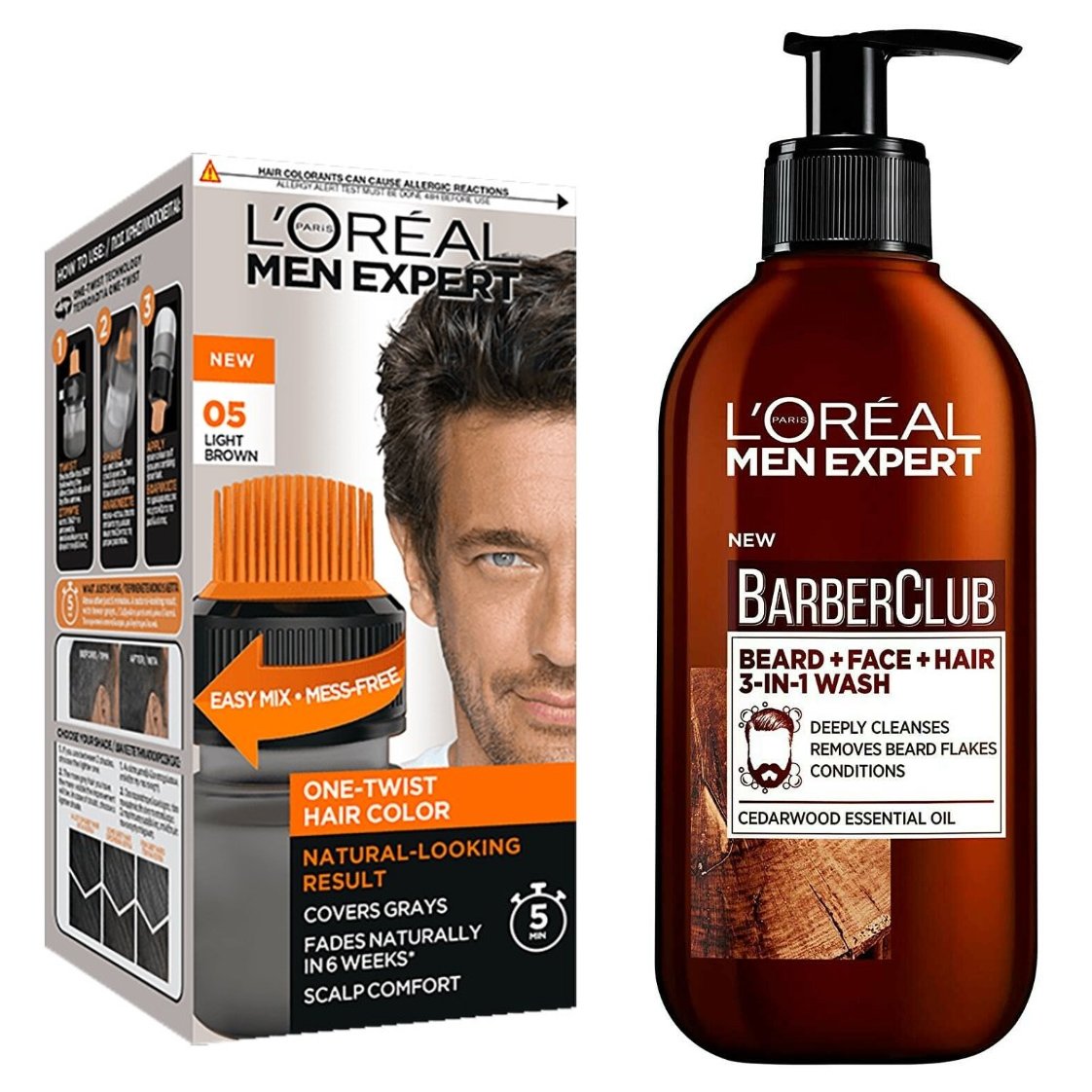 L’oreal Paris Men Expert Πακέτο Προσφοράς Beard, Face & Hair Wash 200ml & One-Twist Hair Colour No 05 Light Brown, 50ml