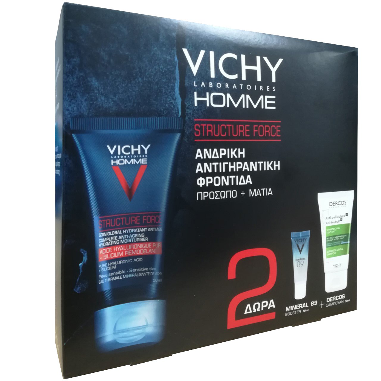 Vichy Πακέτο Προσφοράς Homme Structure Force & Δώρο Vichy Mineral 89 Booster 10ml & Vichy Dercos Shampoo Anti-Dandruff Dry Hair 50ml