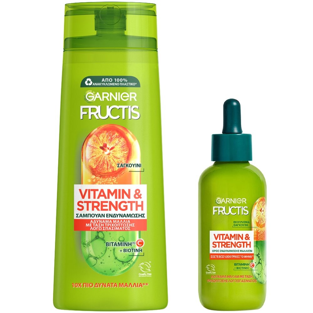 Garnier Fructis Πακέτο Προσφοράς Vitamin & Strength Shampoo 400ml & Hair Serum 125ml