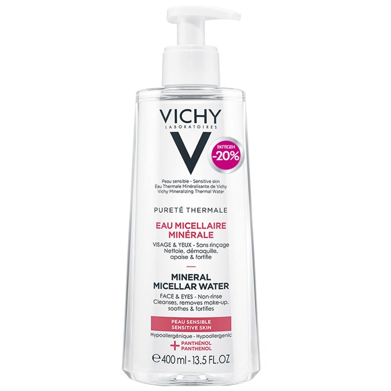 Vichy Purete Thermale Mineral Micellar Water Νερό Micellaire με Μεταλλικά Στοιχεία για Πρόσωπο & Μάτια, Ευαίσθητες Επιδερμίδες 400ml Promo -20%