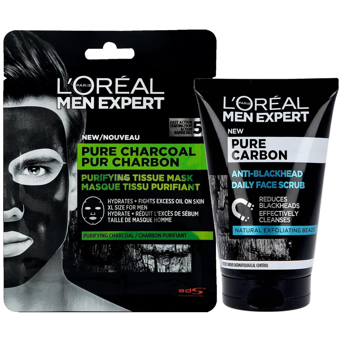 L’oreal Paris Πακέτο Προσφοράς Men Expert Pure Carbon Purifying Tissue Mask 1x30g & Pure Carbon Anti-Blackhead Daily Face Scrub 100ml