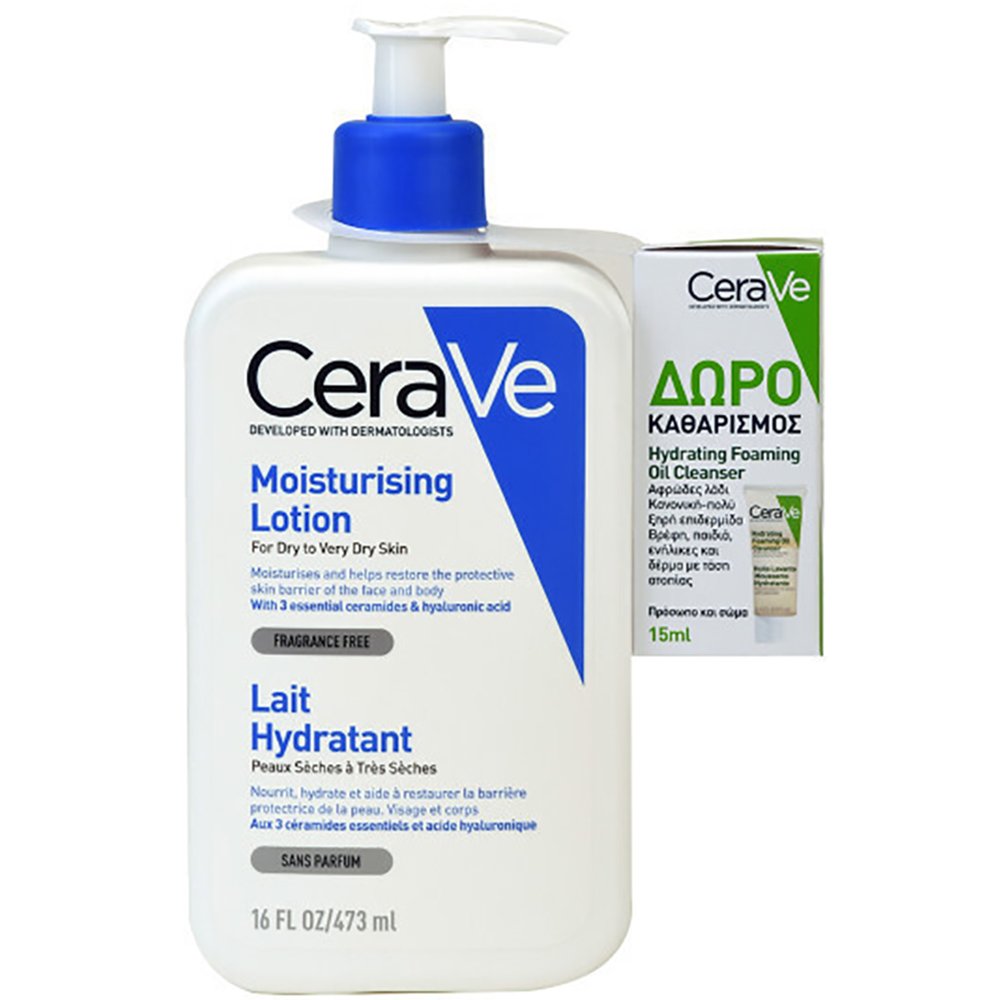 CeraVe Πακέτο Προσφοράς Moisturising Face, Body Lotion 473ml & Δώρο Hydrating Foaming Oil Cleanser 15ml