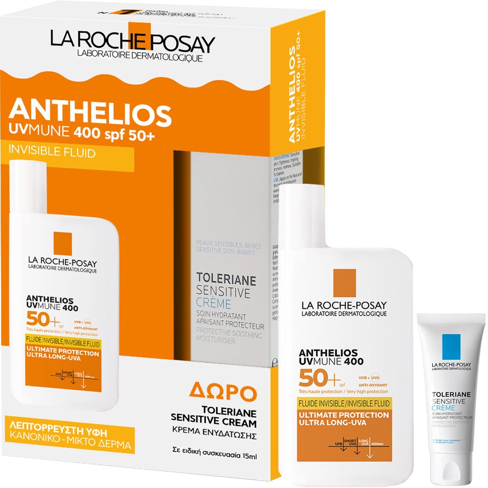 La Roche-Posay Promo Anthelios UVMune 400 Spf50+ Invisible Fluide 50ml & Δώρο Toleriane Sensitive Protective Moisturiser Cream 15ml