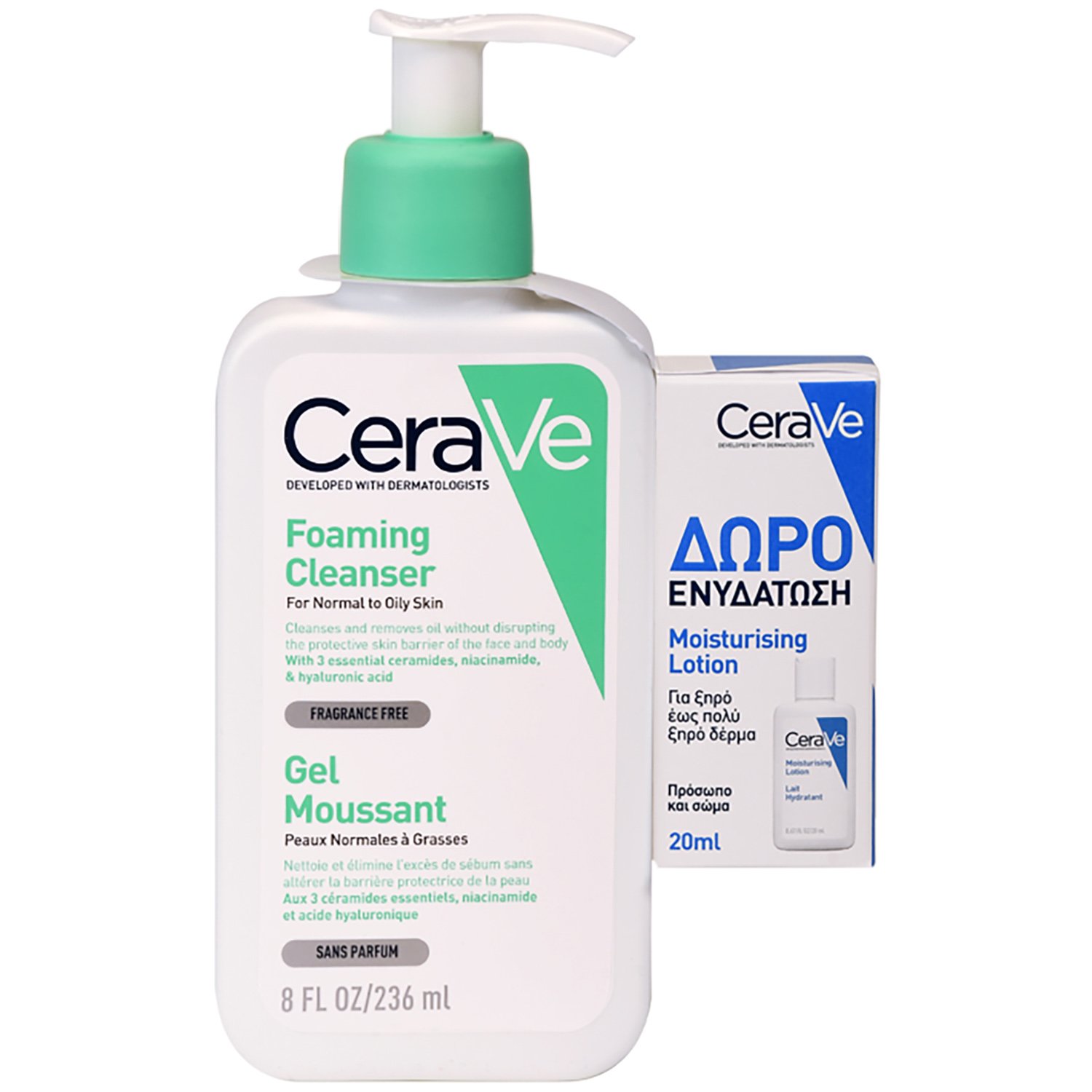 CeraVe Foaming Cleanser Gel Καθαρισμού Προσώπου & Σώματος για Κανονική – Λιπαρή Επιδερμίδα 236ml & Δώρο Moisturising Lotion 20ml