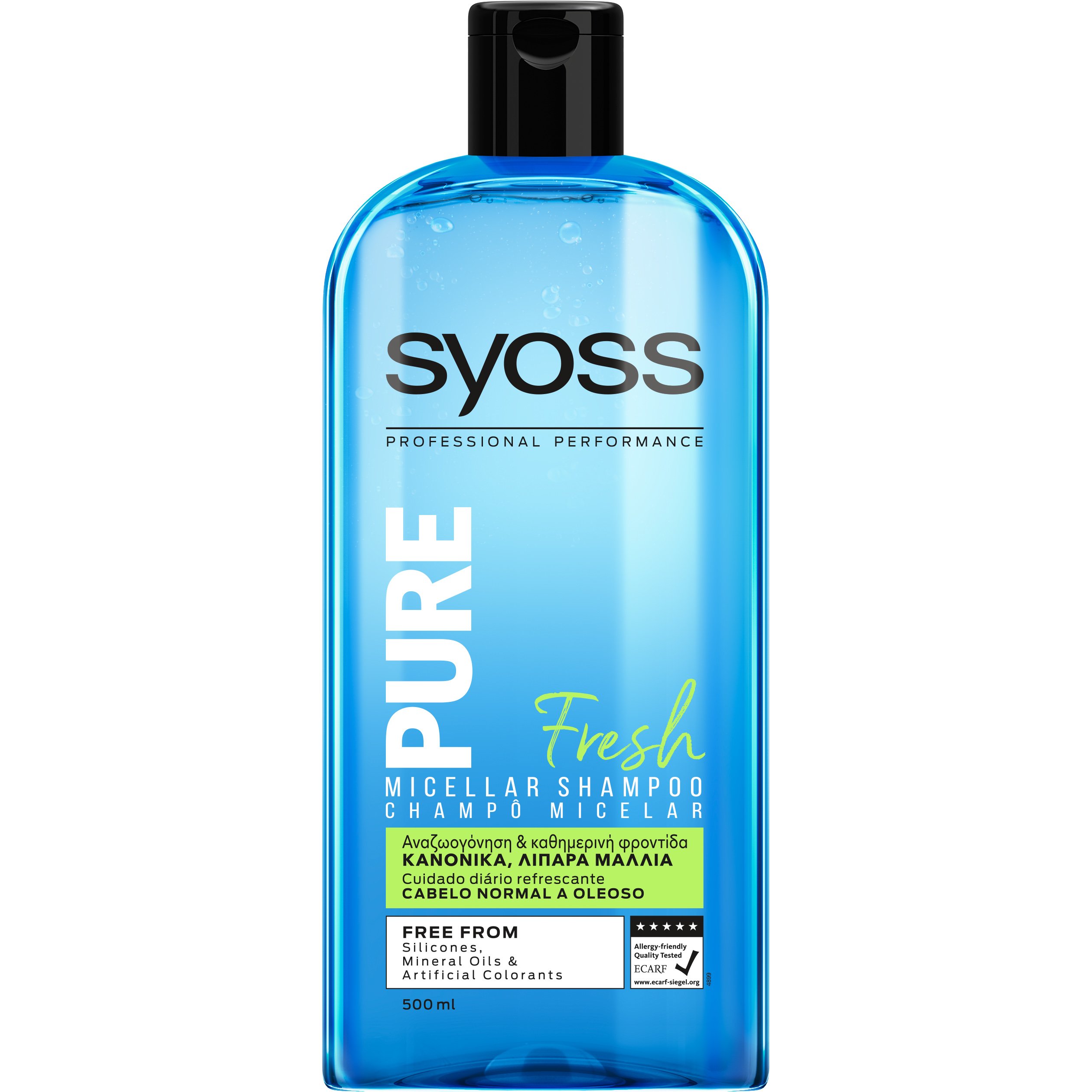 Syoss Shampoo Pure Fresh Επαγγελματικό Σαμπουάν για Αναζωογόνηση,Φρεσκάδα & Καθημερινή Φροντίδα στα Κανονικά,Λιπαρά Μαλλιά 500ml