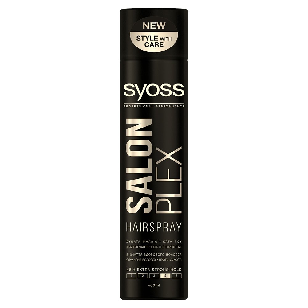 Syoss Hairspray Salon Plex Επαγγελματικό Δυνατό Κράτημα Μεγάλης Διάρκειας, Κατά του Φριζαρίσματος & της Ξηρότητας 400ml