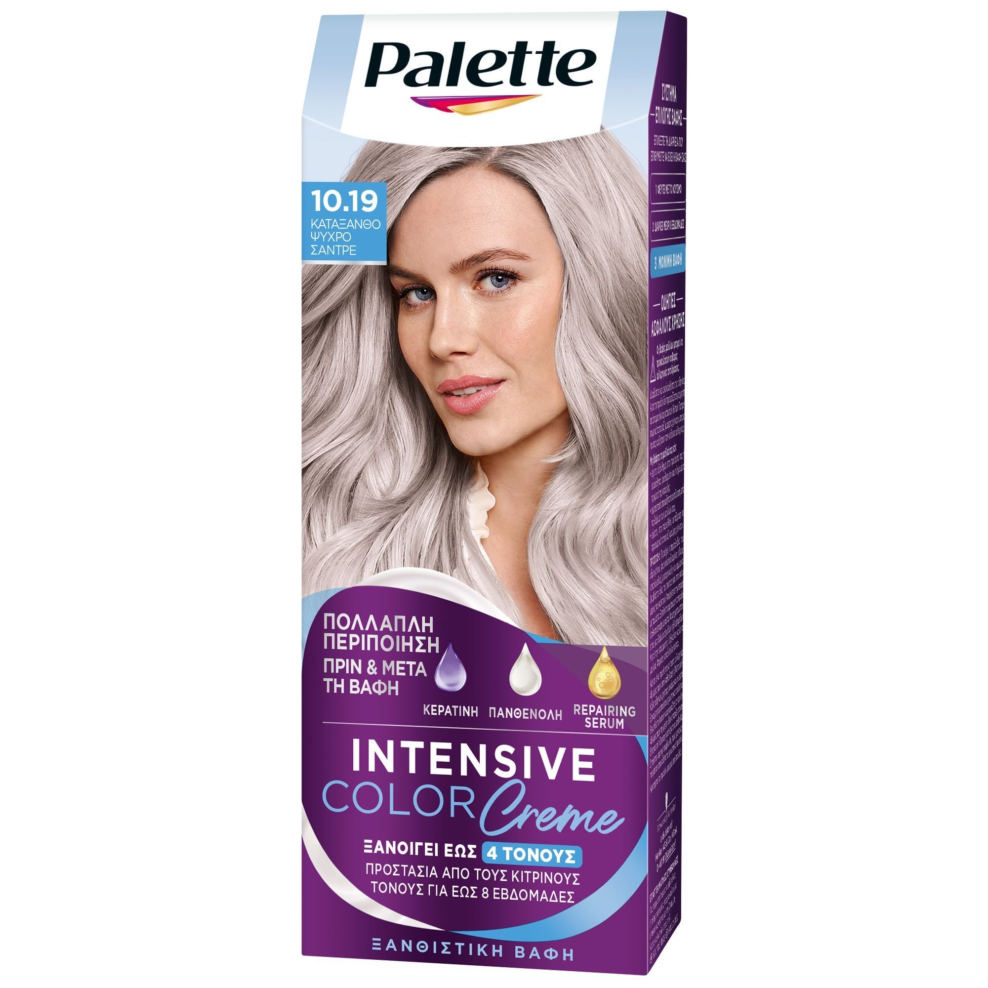 Schwarzkopf Palette Intensive Hair Color Creme Kit Μόνιμη Κρέμα Βαφή Μαλλιών για Έντονο Χρώμα Μεγάλης Διάρκειας & Περιποίηση 1 Τεμάχιο - 10.19 Κατάξανθο Ψυχρό Σαντρέ