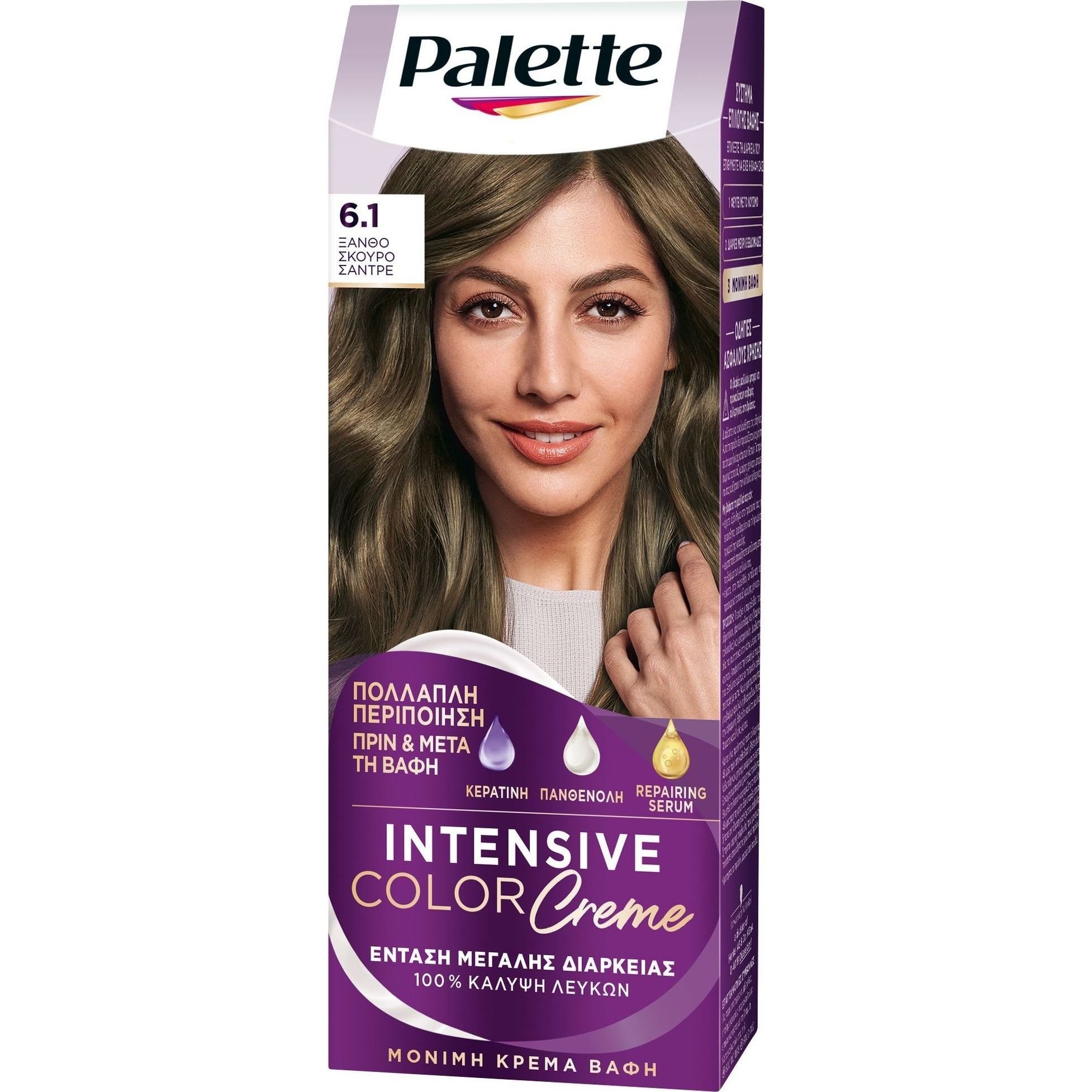 Schwarzkopf Palette Intensive Hair Color Creme Kit Μόνιμη Κρέμα Βαφή Μαλλιών για Έντονο Χρώμα Μεγάλης Διάρκειας & Περιποίηση 1 Τεμάχιο – 6.1 Ξανθό Σκούρο Σαντρέ