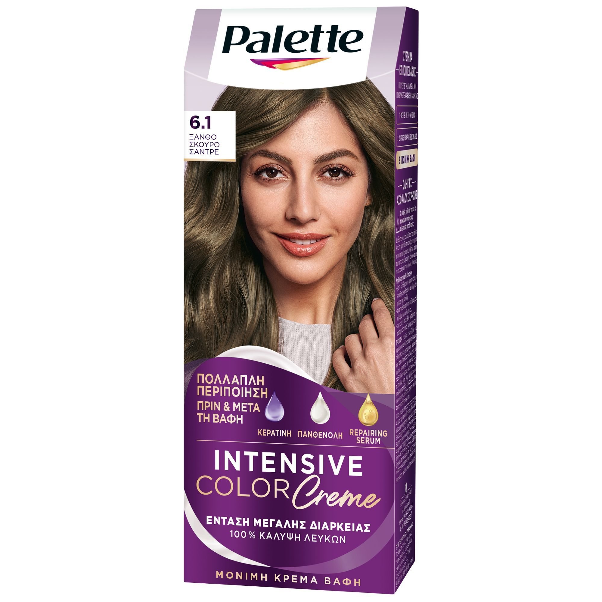 Schwarzkopf Palette Intensive Hair Color Creme Kit Μόνιμη Κρέμα Βαφή Μαλλιών για Έντονο Χρώμα Μεγάλης Διάρκειας & Περιποίηση 1 Τεμάχιο – 6.1 Ξανθό Σκούρο Σαντρέ