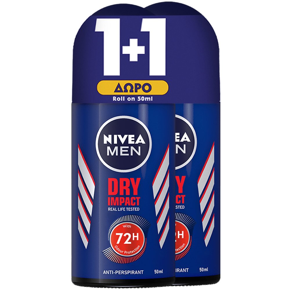 Nivea Πακέτο Προσφοράς Men Dry Impact 72h Dual Protect Deo Roll-on Ανδρικό Αποσμητικό 72ωρης Προστασίας Χωρίς Ερεθισμούς 2x50ml