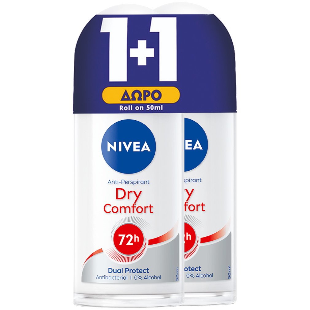Nivea Πακέτο Προσφοράς Dry Comfort 72h Dual Protect Deo Roll-on Γυναικείο Αποσμητικό 72ωρης Προστασίας 2x50ml