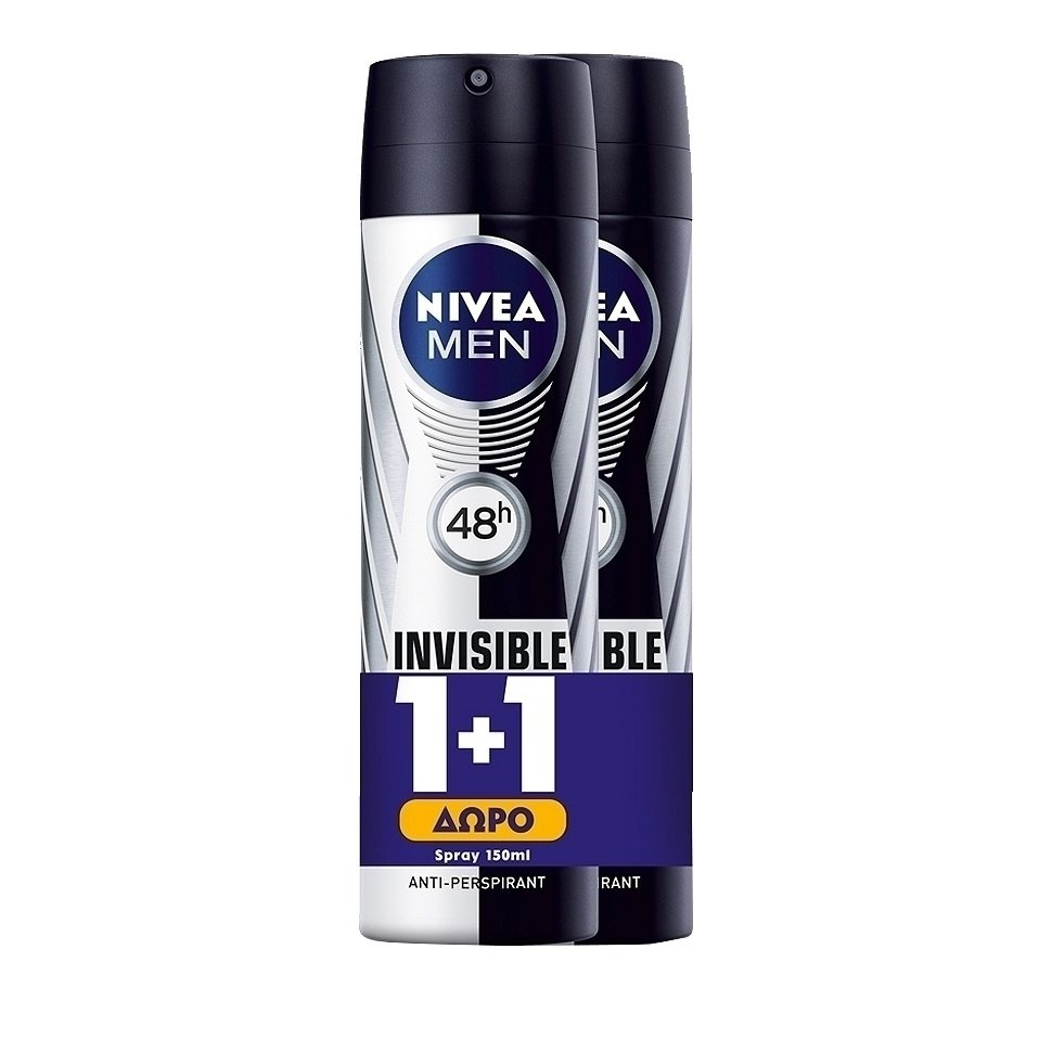 Nivea Men Invisible For Black And White Original Deodorant Spray Ανδρικό Αποσμητικό Κατά των Λευκών Σημαδιών 2x150ml 1+1 Δώρο