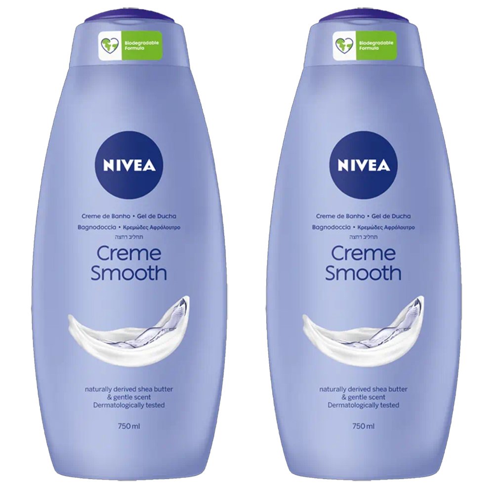 Nivea Πακέτο ΠροσφοράςCream Smooth Shower Cream Κρεμώδες Αφρόλουτρο με Πολύτιμο Βούτυρο Καριτέ 2x750ml 1+1 Δώρο