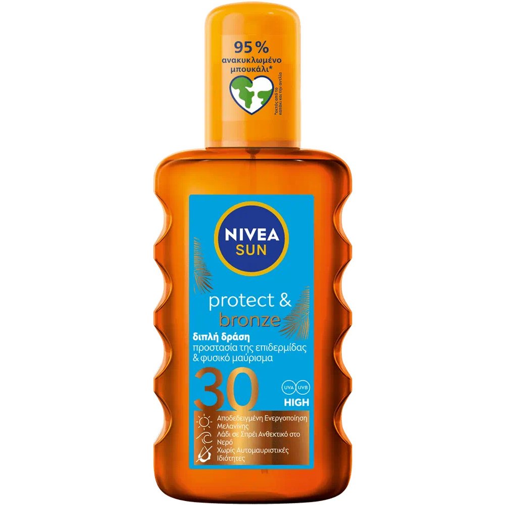 Nivea Nivea Sun Protect & Bronze Oil Spf30 Spray Activates Natural Tan Αντηλιακό Λάδι Σώματος σε Μορφή Σπρέι Υψηλής Προστασίας για Ενεργοποίηση της Φυσικής Διαδικασίας Μαυρίσματος της Επιδερμίδας 200ml
