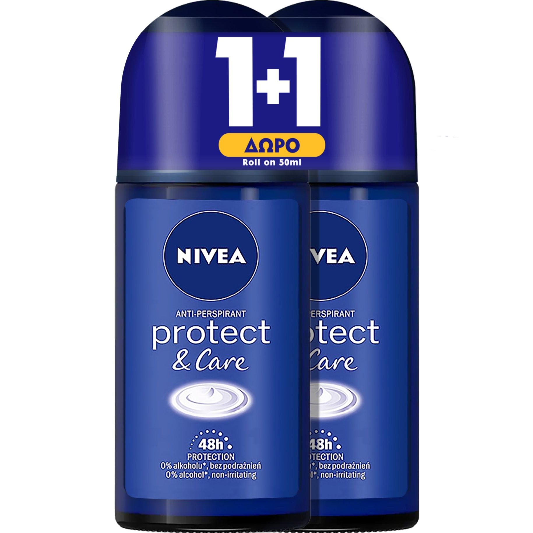Nivea Promo Protect & Care Roll-On Deodorant Γυναικείο Αποσμητικό για 48ωρη Προστασία 2x50ml 1+1 Δώρο