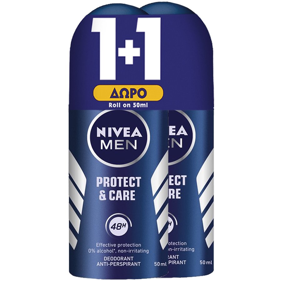 Nivea Πακέτο Προσφοράς Men Protect & Care Deo Roll-on Ανδρικό Αποσμητικό σε Μορφή Roll on 48ωρης Αποσμητικής Προστασίας Χωρίς Ερεθισμούς 2x50ml