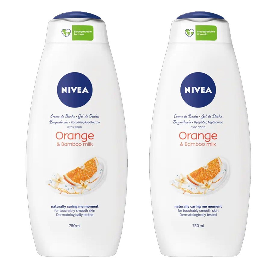 Nivea Πακέτο Προσφοράς Orange & Bamboo Milk Shower Cream με Γάλα Μπαμπού και Φρουτώδες Άρωμα Aνθών Πορτοκαλιού 2x750ml 1+1 Δώρο