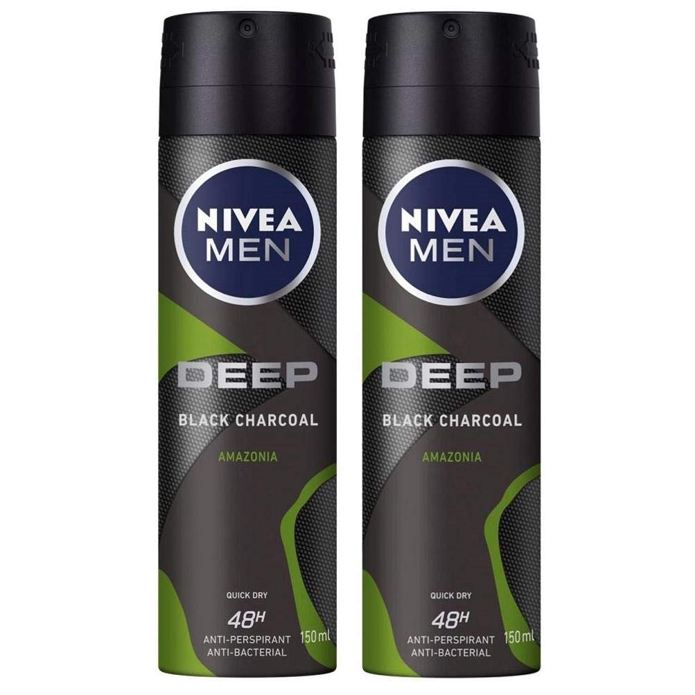 Nivea Men Πακέτο Προσφοράς Deep Black Carbon Amazonia Spray Ανδρικό Αποσμητικό 48ωρης Προστασίας 2x150ml 1+1 Δώρο